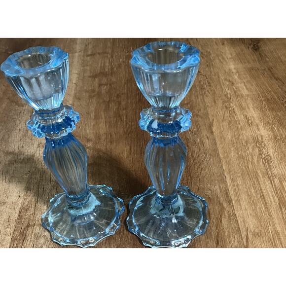 John Lewis Boho Blue Glass Candleholder Set of 2 Vintage Style Candlestick 15cm - Picture 10 of 11